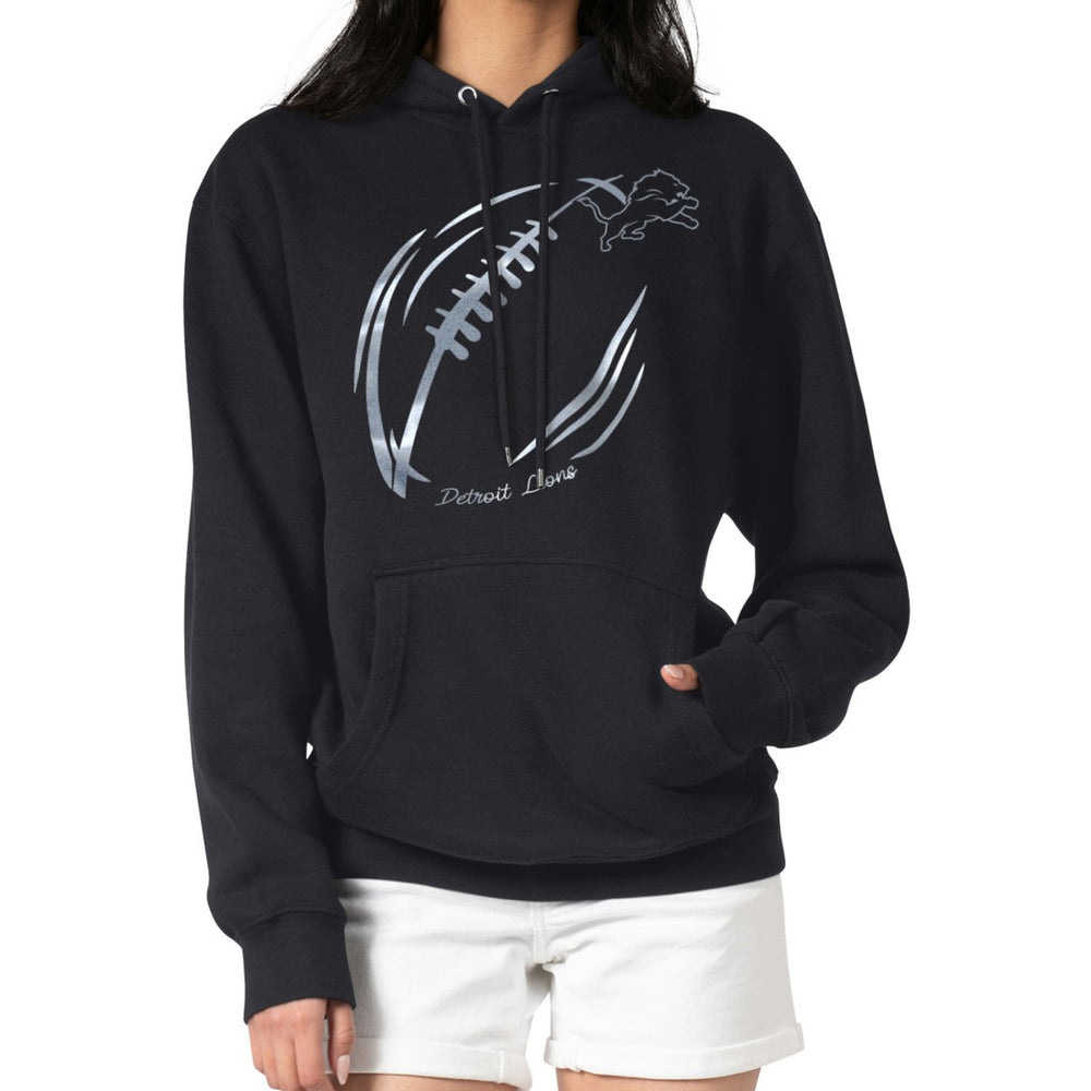 Detroit Lions G-III 4Her by Carl Banks Women's Metallic Print Football Sketch Fleece Pullover Hoodie - Black Hoodies