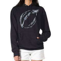 Philadelphia Eagles G-III 4Her by Carl Banks Women's Metallic Print Football Sketch Fleece Pullover Hoodie - Black Hoodies