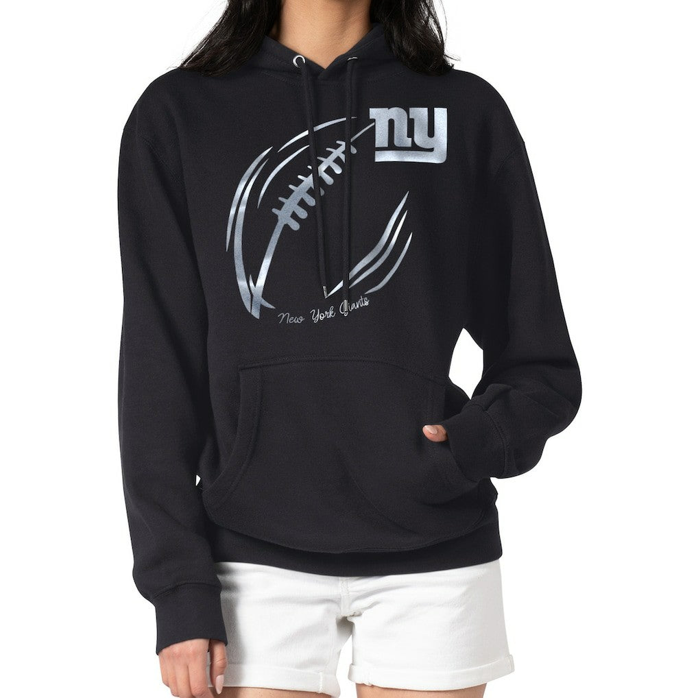 New York Giants G-III 4Her by Carl Banks Women's Metallic Print Football Sketch Fleece Pullover Hoodie - Black Hoodies