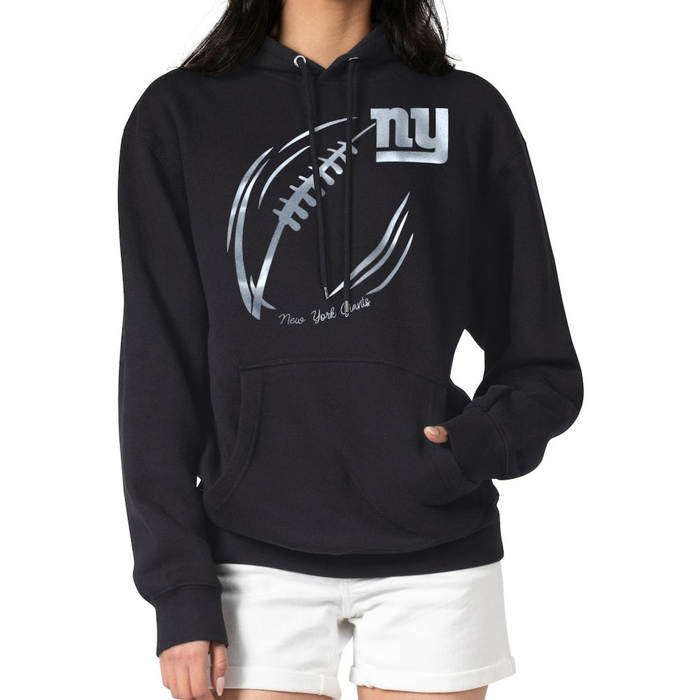 New York Giants G-III 4Her by Carl Banks Women's Metallic Print Football Sketch Fleece Pullover Hoodie - Black Hoodies