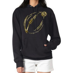 Pittsburgh Steelers G-III 4Her by Carl Banks Women's Metallic Print Football Sketch Fleece Pullover Hoodie - Black Hoodies