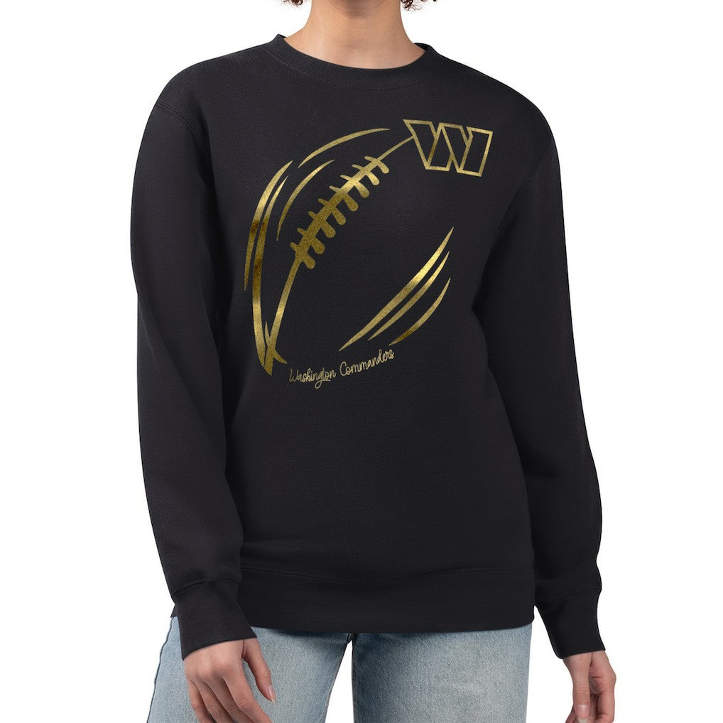 Washington Commanders G-III 4Her by Carl Banks Women's Metallic Print Football Sketch Fleece Crewneck Sweatshirt - Black Sweatshirts