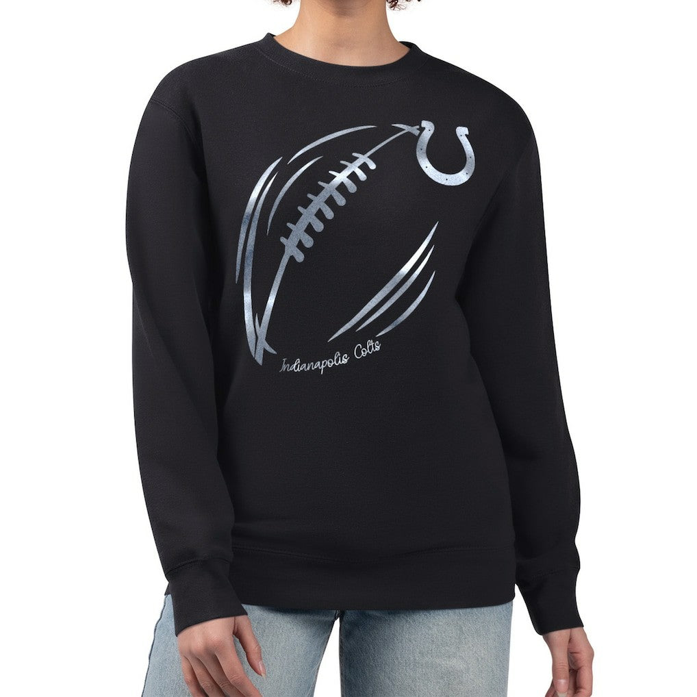 Indianapolis Colts G-III 4Her by Carl Banks Women's Metallic Print Football Sketch Fleece Crewneck Sweatshirt - Black Sweatshirts