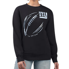 New York Giants G-III 4Her by Carl Banks Women's Metallic Print Football Sketch Fleece Crewneck Sweatshirt - Black Sweatshirts