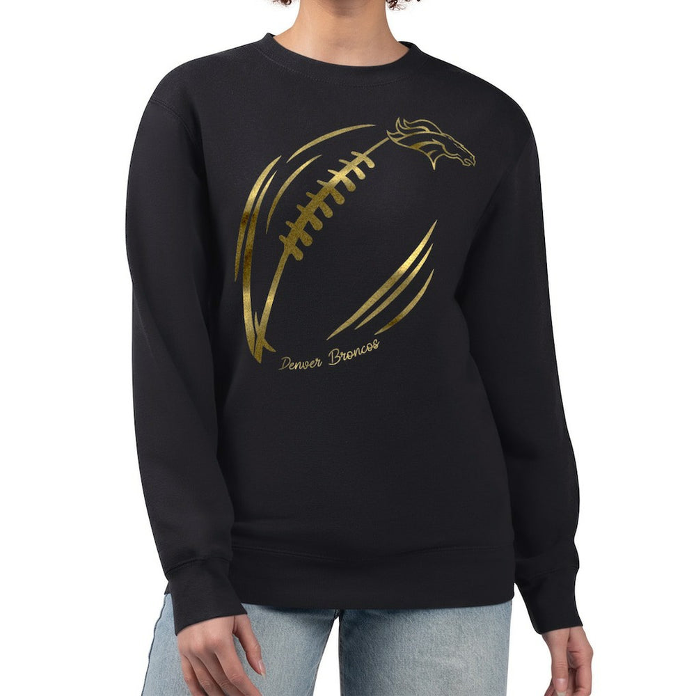 Denver Broncos G-III 4Her by Carl Banks Women's Metallic Print Football Sketch Fleece Crewneck Sweatshirt - Black Sweatshirts