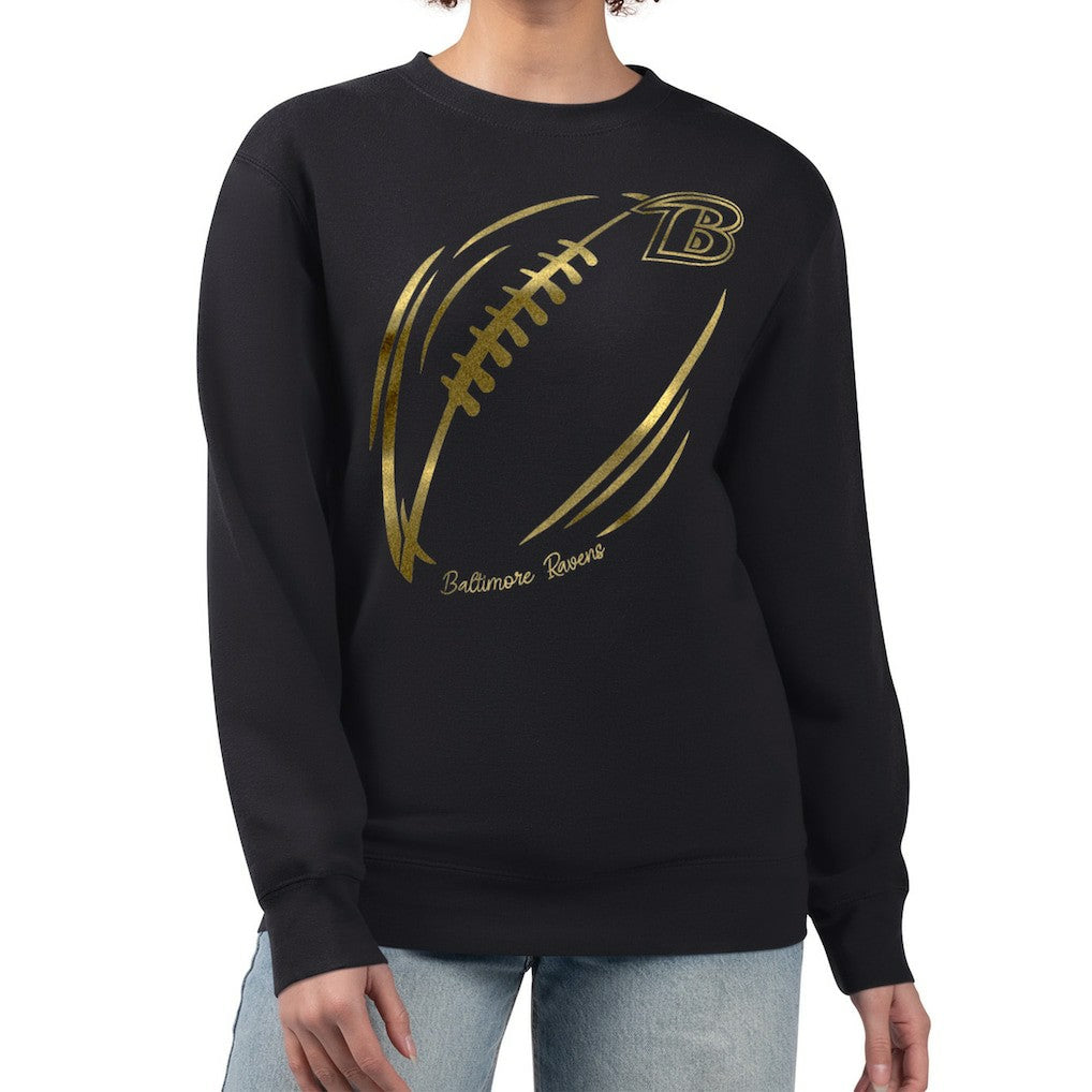 Baltimore Ravens G-III 4Her by Carl Banks Women's Metallic Print Football Sketch Fleece Crewneck Sweatshirt - Black Sweatshirts