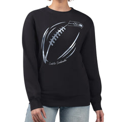 Seattle Seahawks G-III 4Her by Carl Banks Women's Metallic Print Football Sketch Fleece Crewneck Sweatshirt - Black Sweatshirts