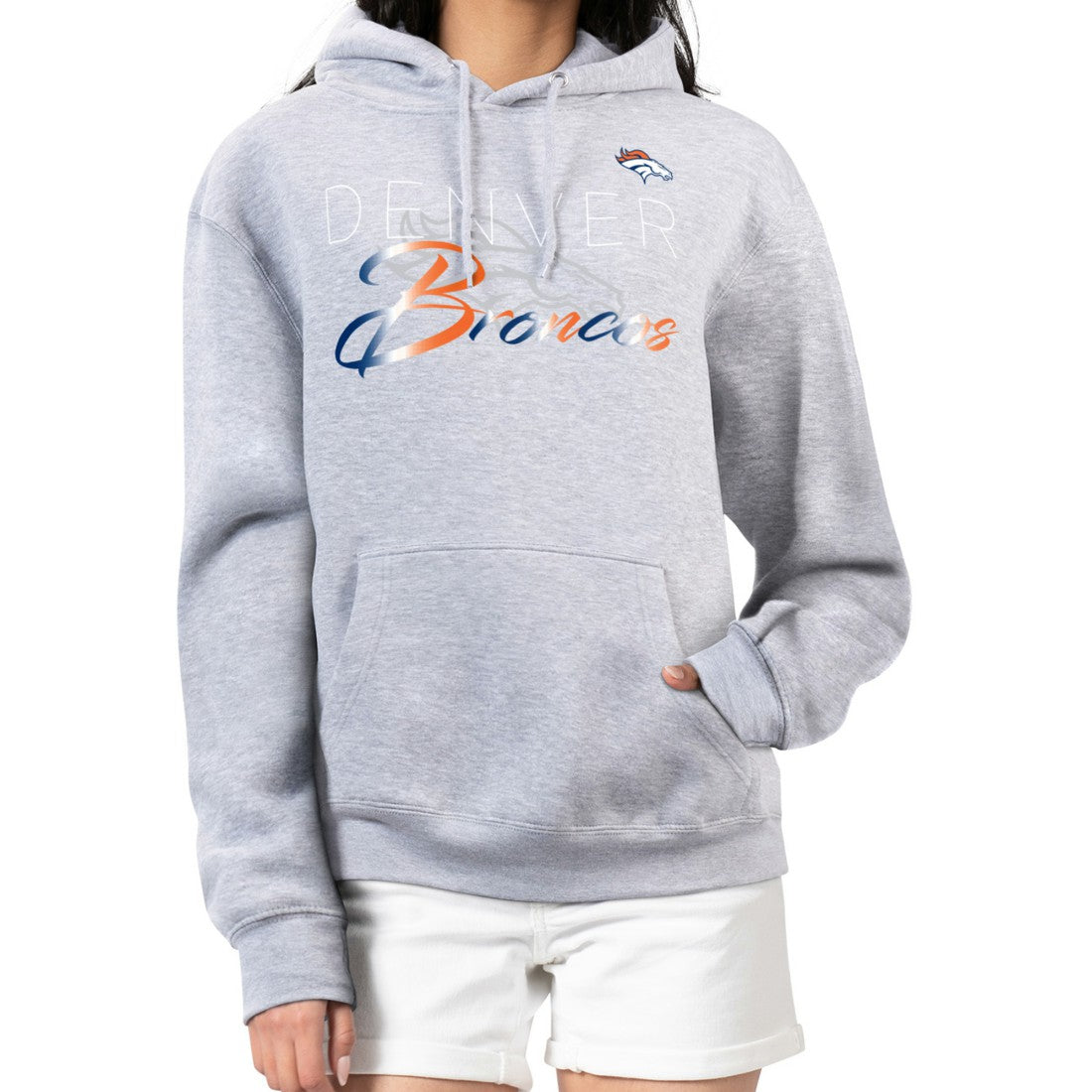 Denver Broncos G-III 4Her by Carl Banks Women's Shadow Logo Fleece Pullover Hoodie - Gray Hoodies