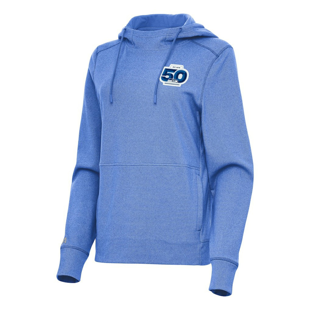 Seattle Seahawks Antigua Women's 50th Season Justice Pullover Hoodie - Heather Royal Hoodies
