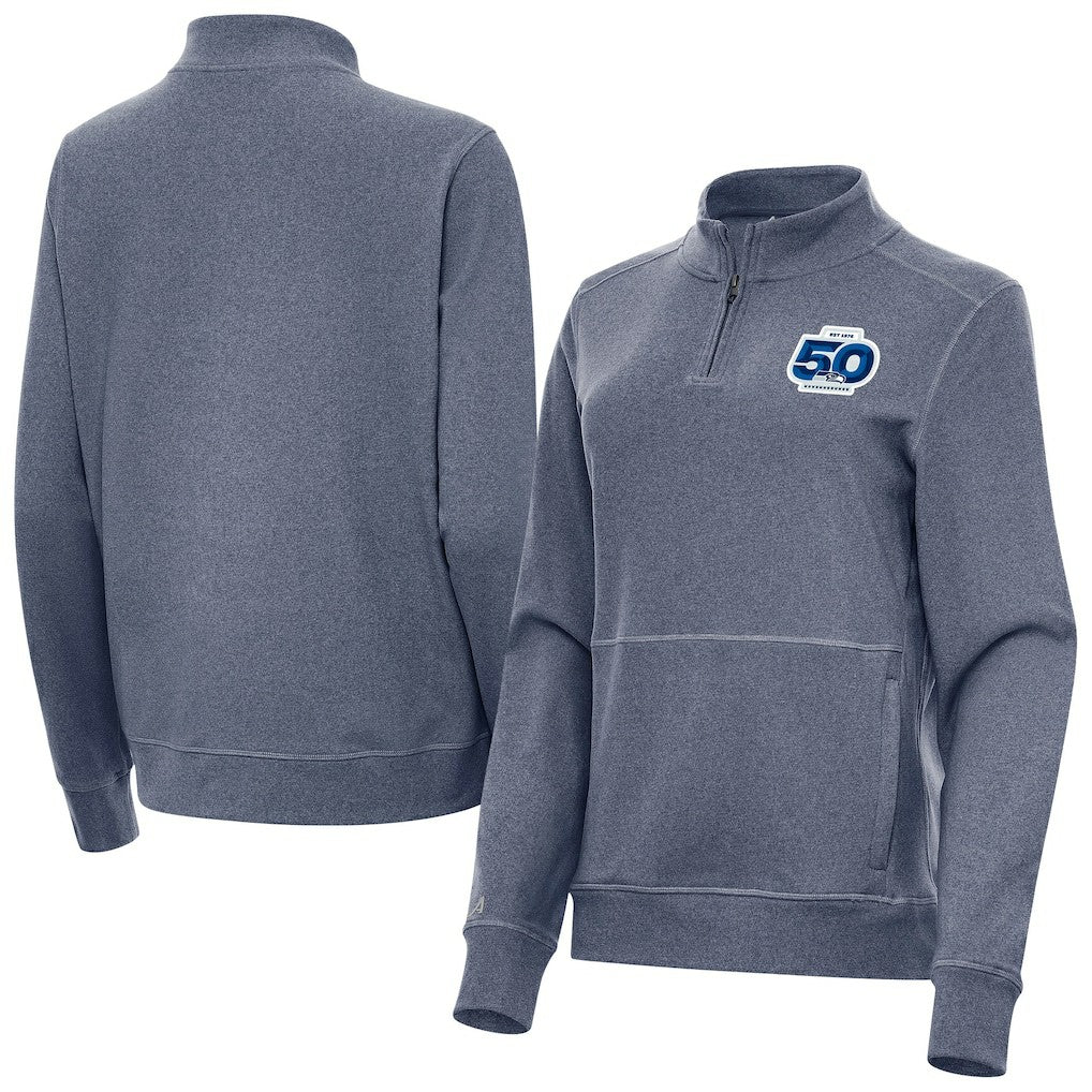 Seattle Seahawks Antigua Women's 50th Season Crush Quarter-Zip Pullover - Heather Navy Pullover