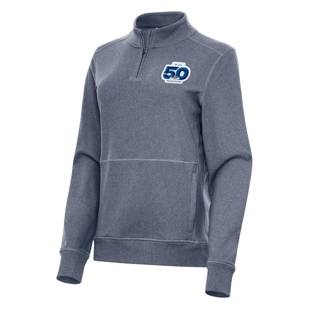 Seattle Seahawks Antigua Women's 50th Season Crush Quarter-Zip Pullover - Heather Navy Pullover