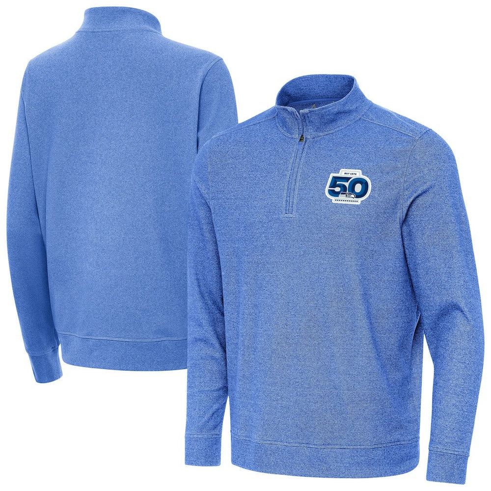 Seattle Seahawks Antigua 50th Season Subtle Quarter-Zip Pullover - Heather Royal Pullover
