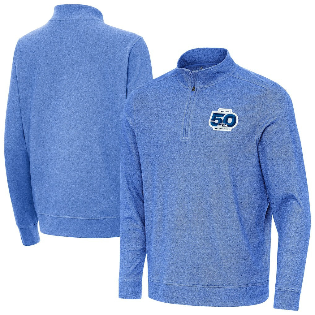 Seattle Seahawks Antigua 50th Season Subtle Quarter-Zip Pullover - Heather Royal Pullover