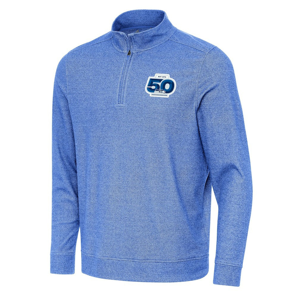 Seattle Seahawks Antigua 50th Season Subtle Quarter-Zip Pullover - Heather Royal Pullover