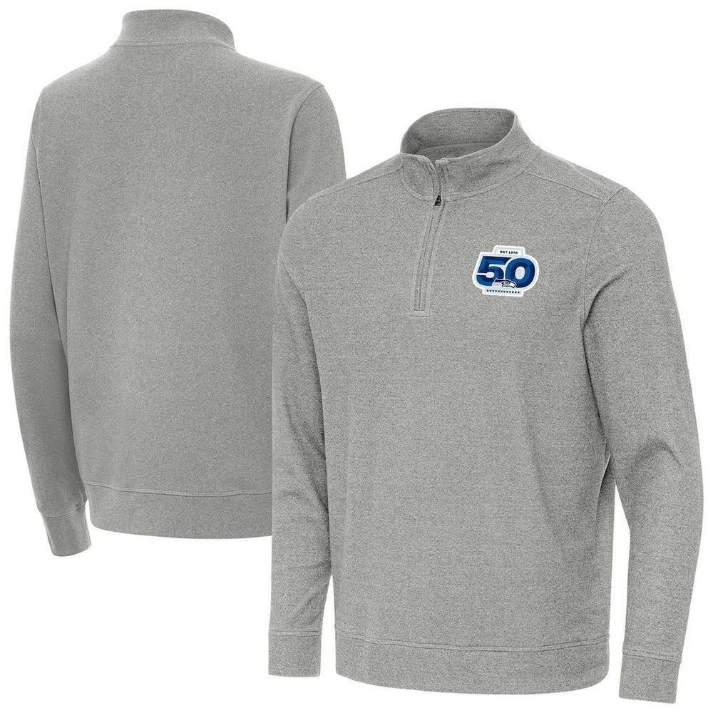 Seattle Seahawks Antigua 50th Season Subtle Quarter-Zip Pullover - Heather Gray Pullover