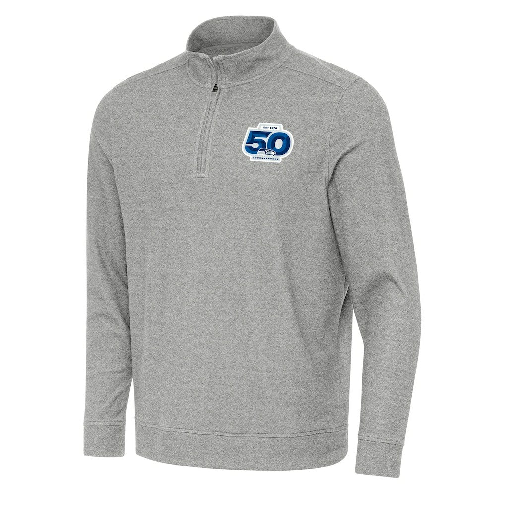 Seattle Seahawks Antigua 50th Season Subtle Quarter-Zip Pullover - Heather Gray Pullover