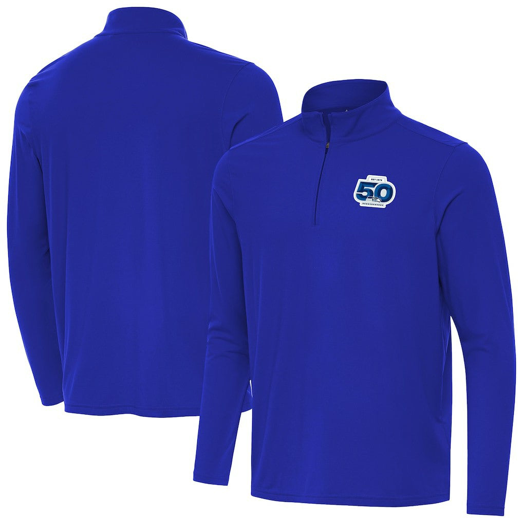 Seattle Seahawks Antigua 50th Season Intent Quarter-Zip Pullover - Royal Pullover