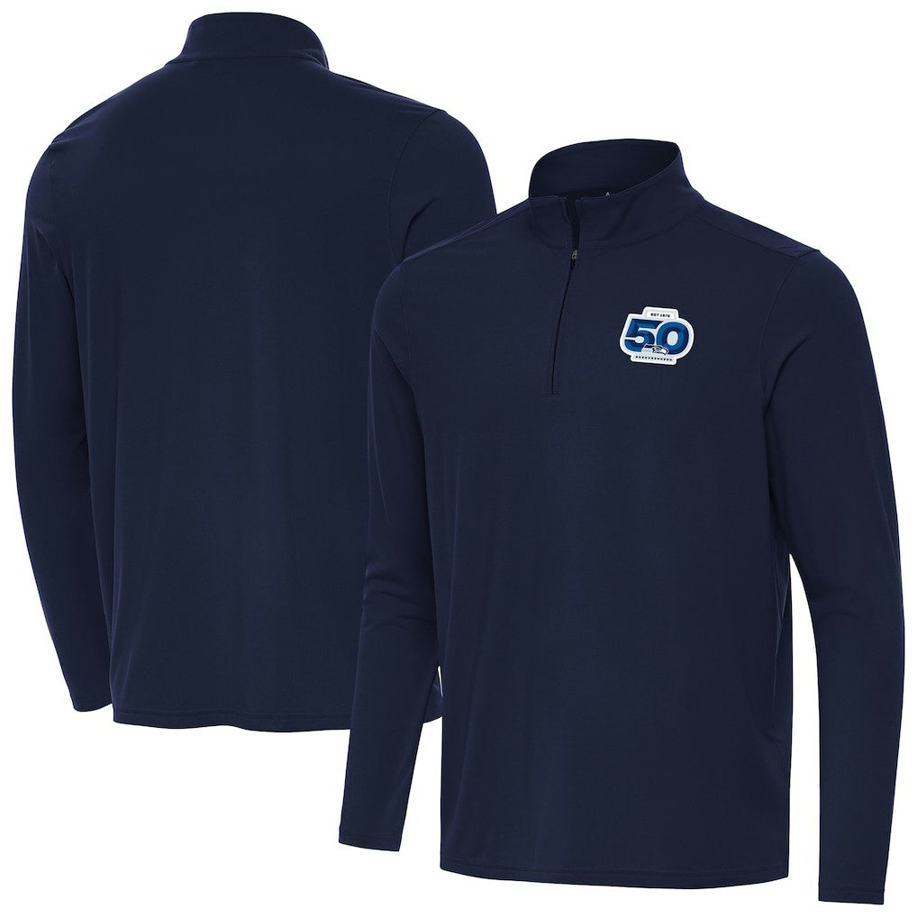 Seattle Seahawks Antigua 50th Season Intent Quarter-Zip Pullover - Navy Pullover
