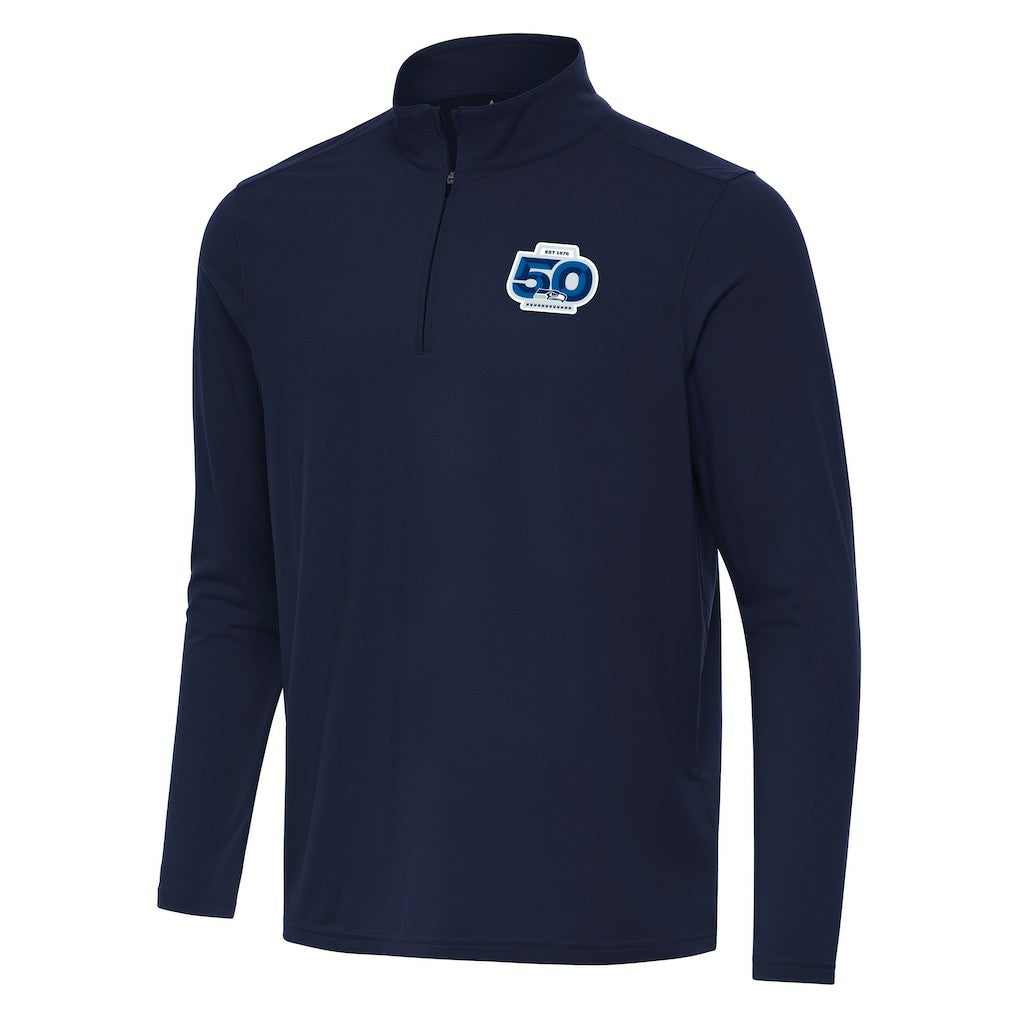 Seattle Seahawks Antigua 50th Season Intent Quarter-Zip Pullover - Navy Pullover