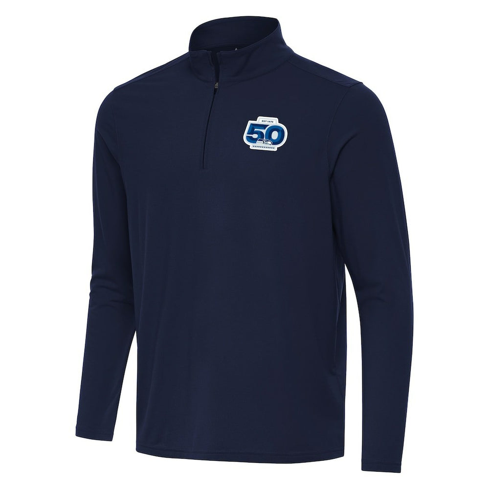 Seattle Seahawks Antigua 50th Season Intent Quarter-Zip Pullover - Navy Pullover