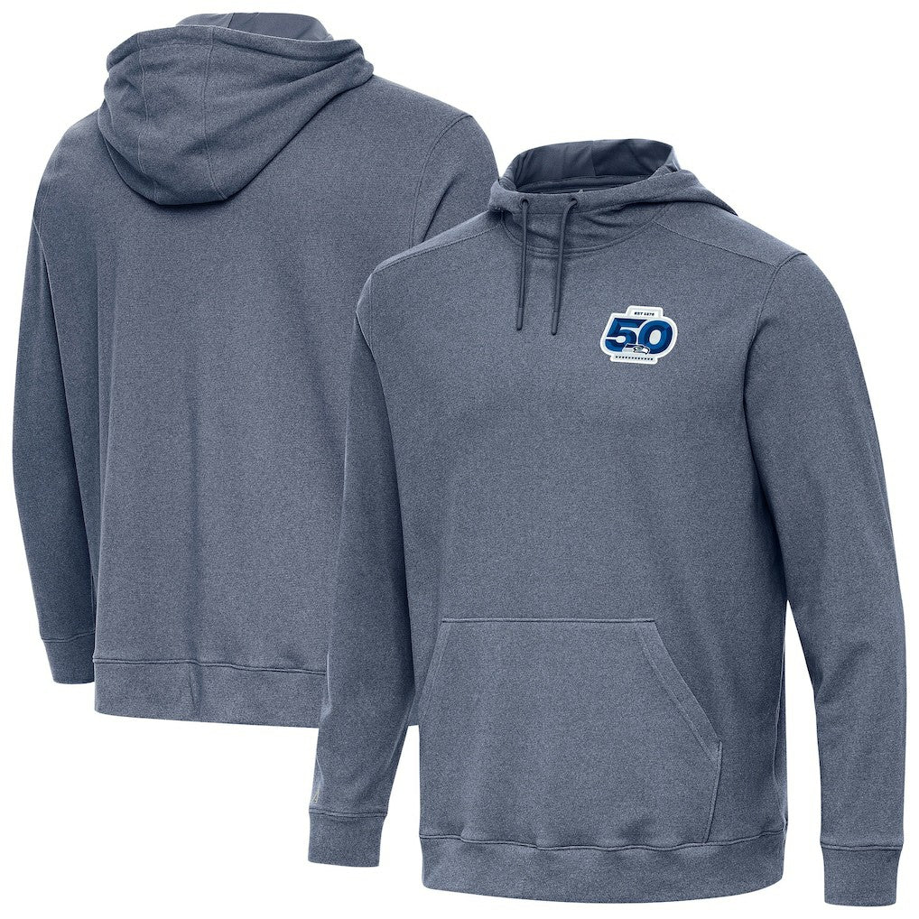 Seattle Seahawks Antigua 50th Season Cloud Pullover Hoodie - Heather Navy Hoodies
