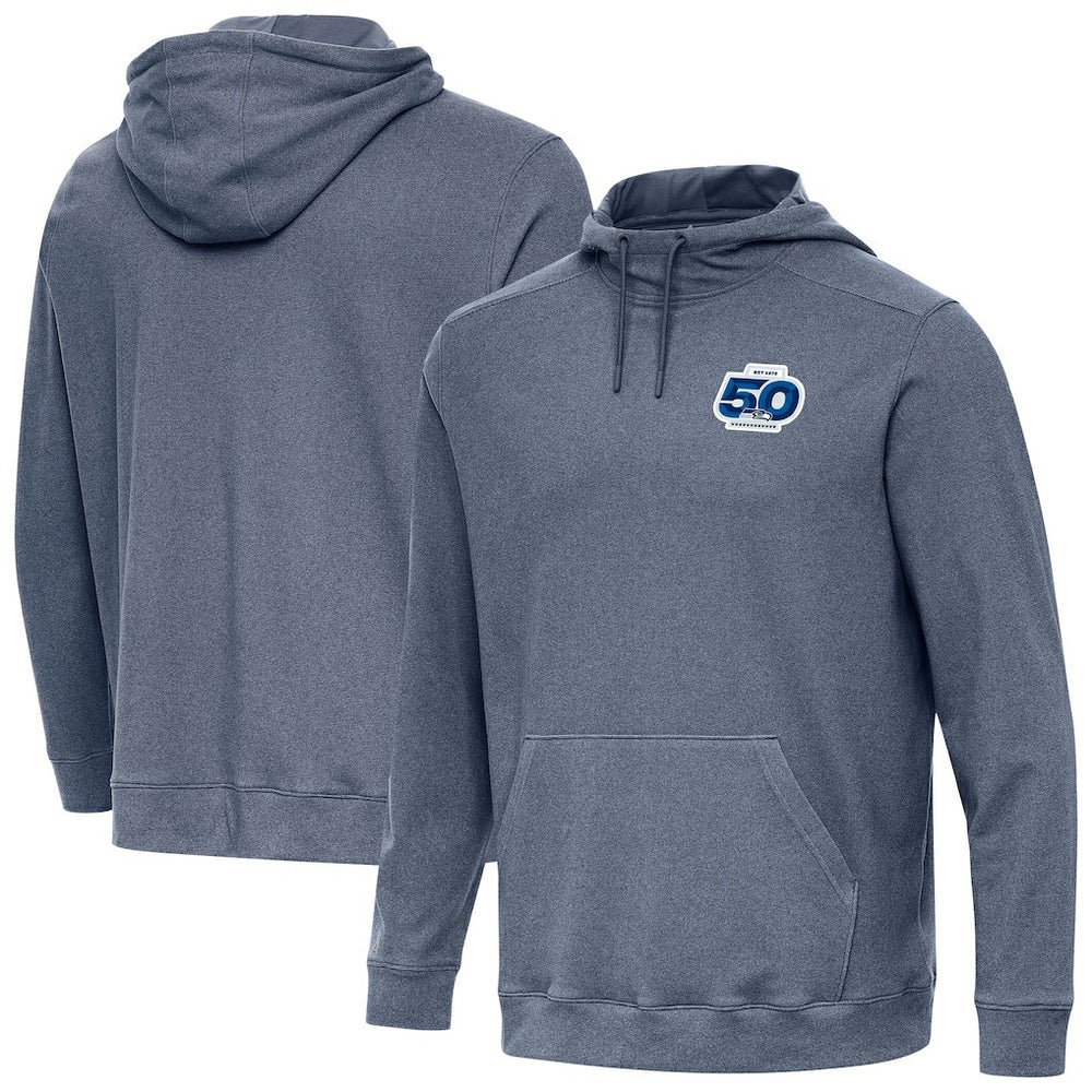 Seattle Seahawks Antigua 50th Season Cloud Pullover Hoodie - Heather Navy Hoodies