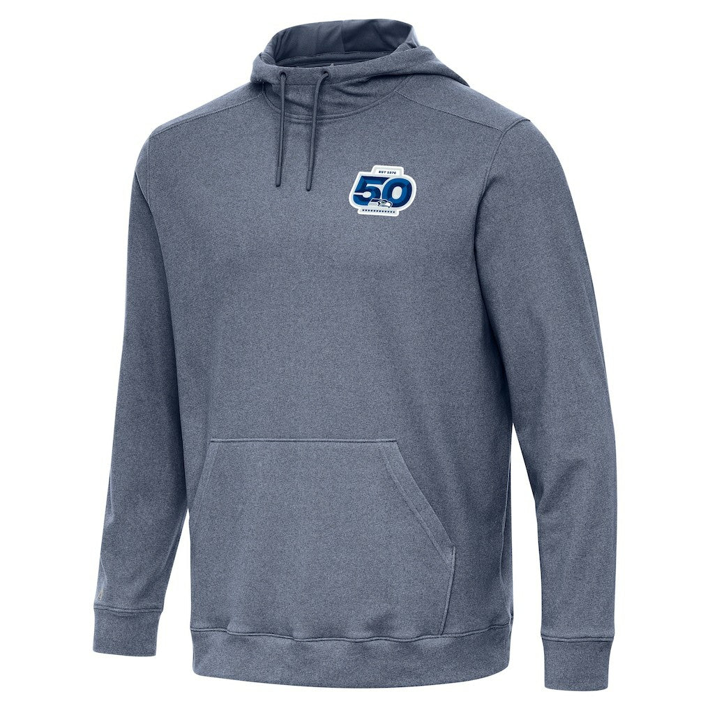Seattle Seahawks Antigua 50th Season Cloud Pullover Hoodie - Heather Navy Hoodies