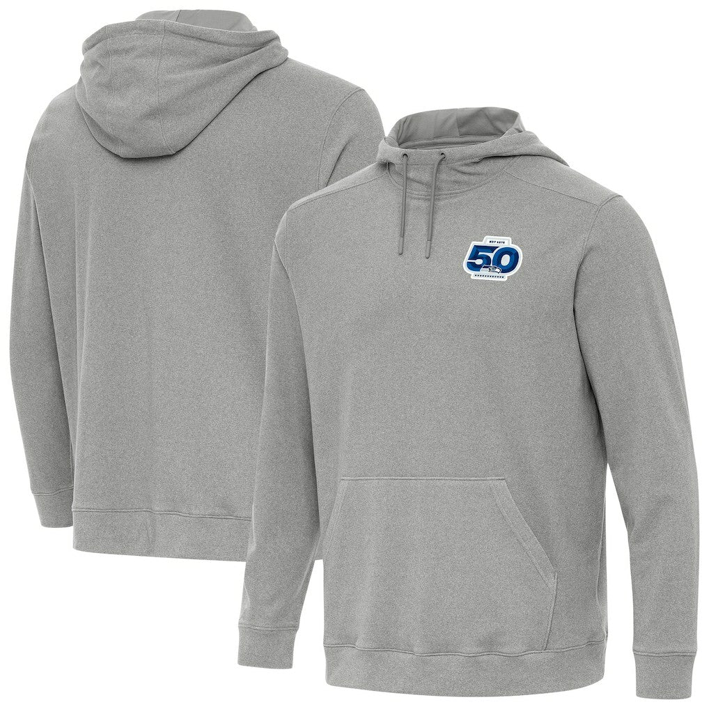 Seattle Seahawks Antigua 50th Season Cloud Pullover Hoodie - Heather Gray Hoodies