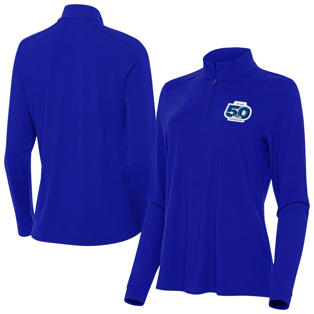 Seattle Seahawks Antigua Women's 50th Season Intent Quarter-Zip Pullover - Royal Pullover