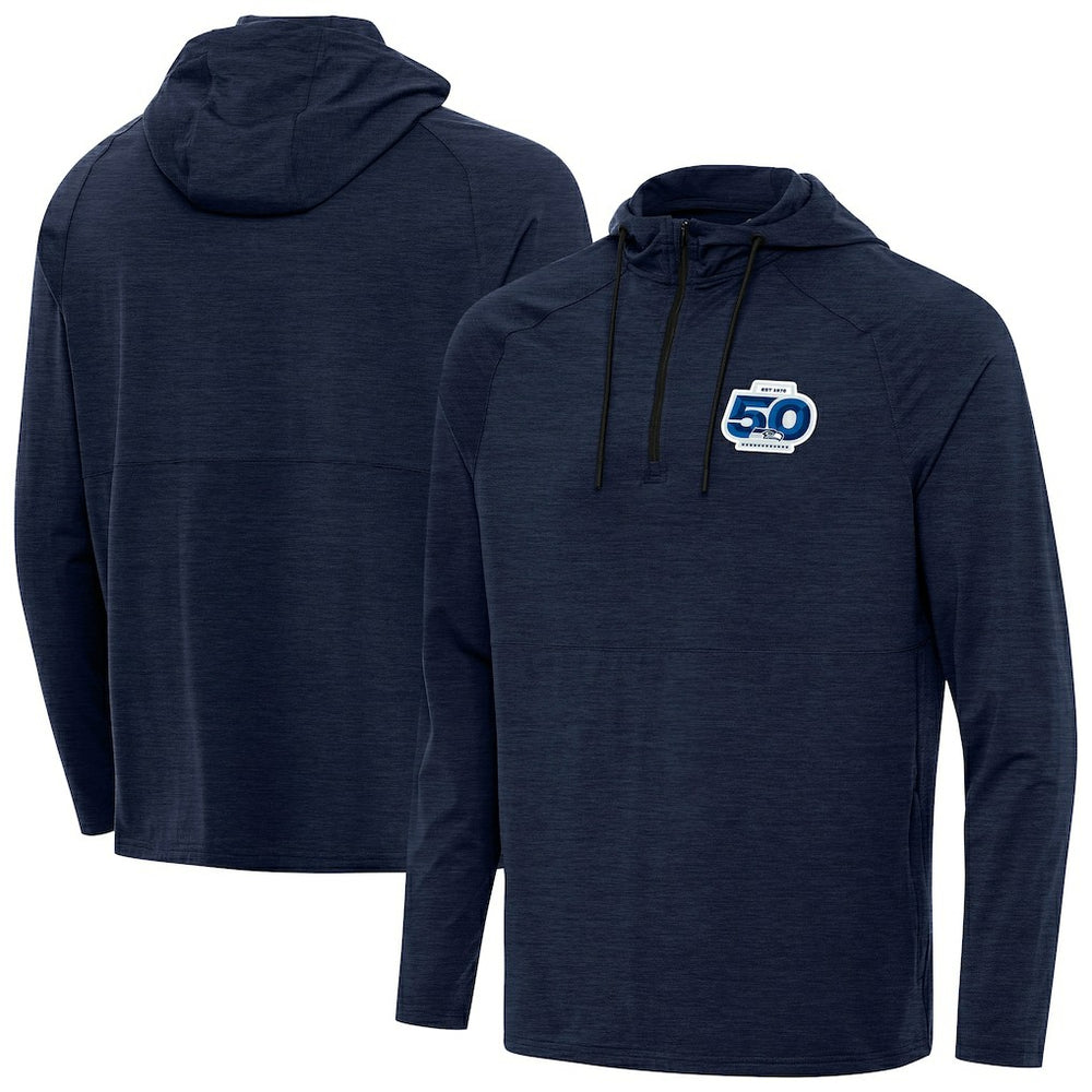 Seattle Seahawks Antigua 50th Season Spikes Raglan Quarter-Zip Hoodie - College Navy Hoodies