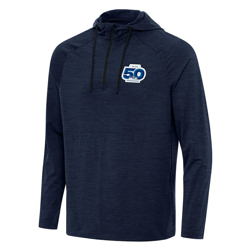 Seattle Seahawks Antigua 50th Season Spikes Raglan Quarter-Zip Hoodie - College Navy Hoodies