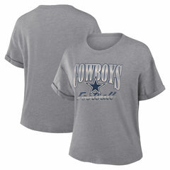 Dallas Cowboys Women's Overplayed Tribute Tri-Blend Boxy T-Shirt - Heather Gray T-shirts
