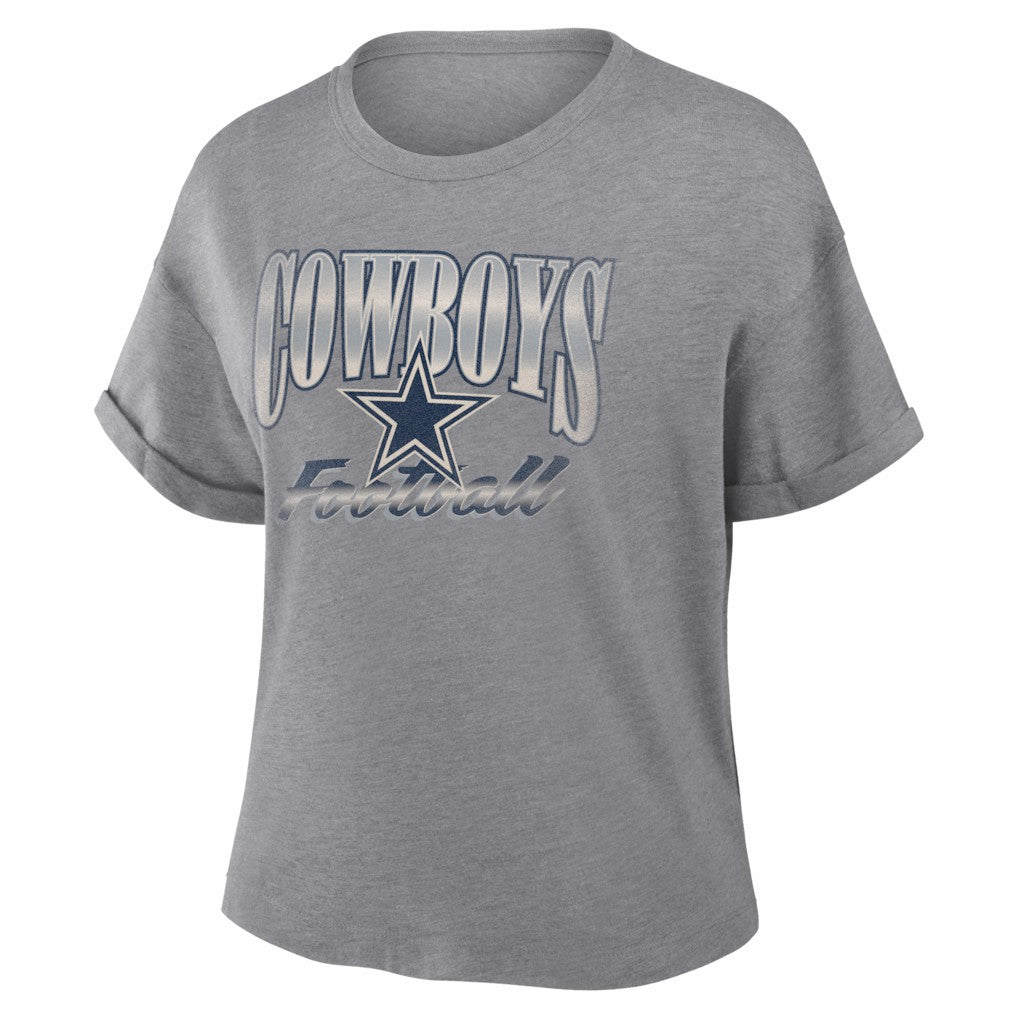 Dallas Cowboys Women's Overplayed Tribute Tri-Blend Boxy T-Shirt - Heather Gray T-shirts