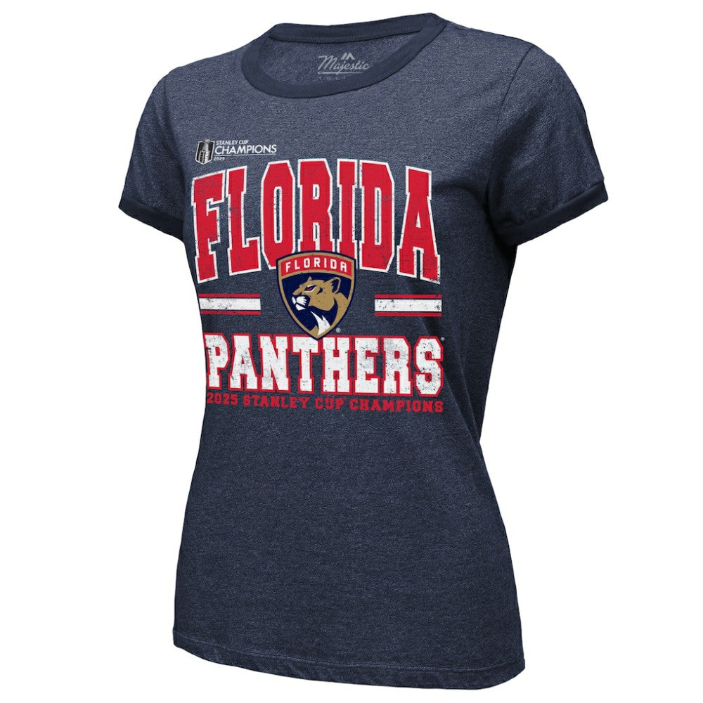 Florida Panthers Majestic Threads Women's 2025 Stanley Cup Champions Tri-Blend Ringer T-Shirt - Navy | US 203184901