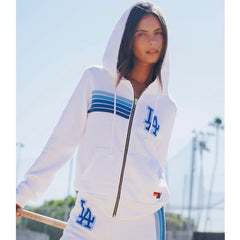 Los Angeles Dodgers Aviator Nation x MLB Unisex Five-Stripe Tri-Blend Full-Zip Hoodie - White Hoodies