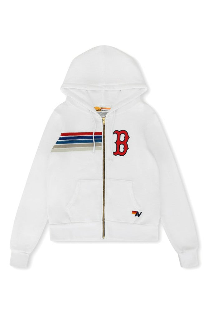 Boston Red Sox Aviator Nation x MLB Unisex Five-Stripe Tri-Blend Full-Zip Hoodie - White Hoodies