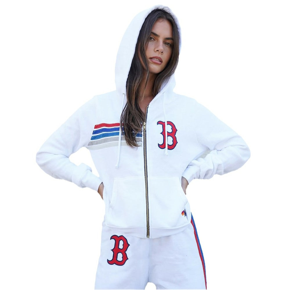 Boston Red Sox Aviator Nation x MLB Unisex Five-Stripe Tri-Blend Full-Zip Hoodie - White Hoodies