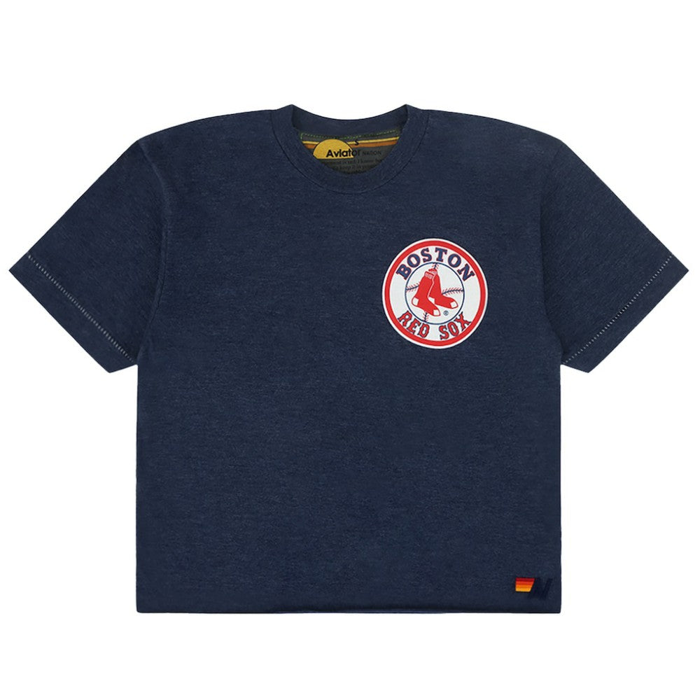 Boston Red Sox Aviator Nation x MLB Women's Cropped Boyfriend Tri-Blend T-Shirt - Navy T-shirts