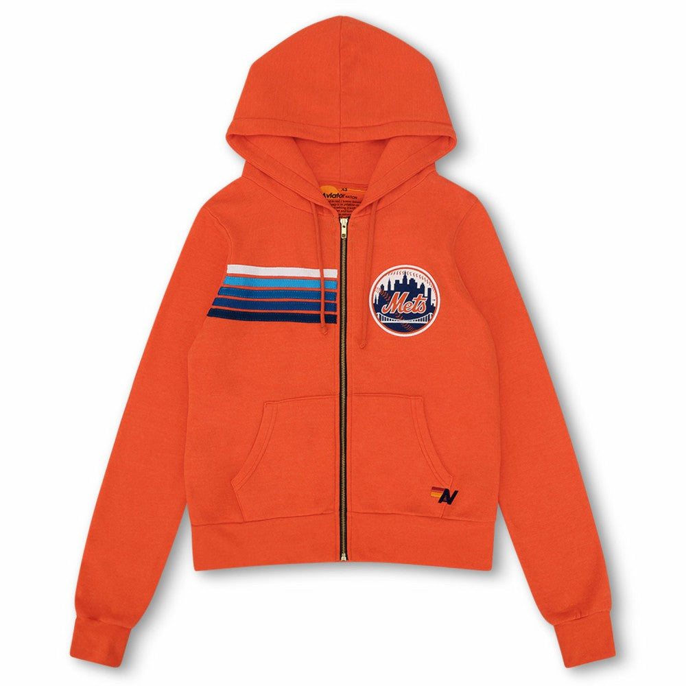 New York Mets Aviator Nation x MLB Unisex Five-Stripe Tri-Blend Full-Zip Hoodie - Orange Hoodies