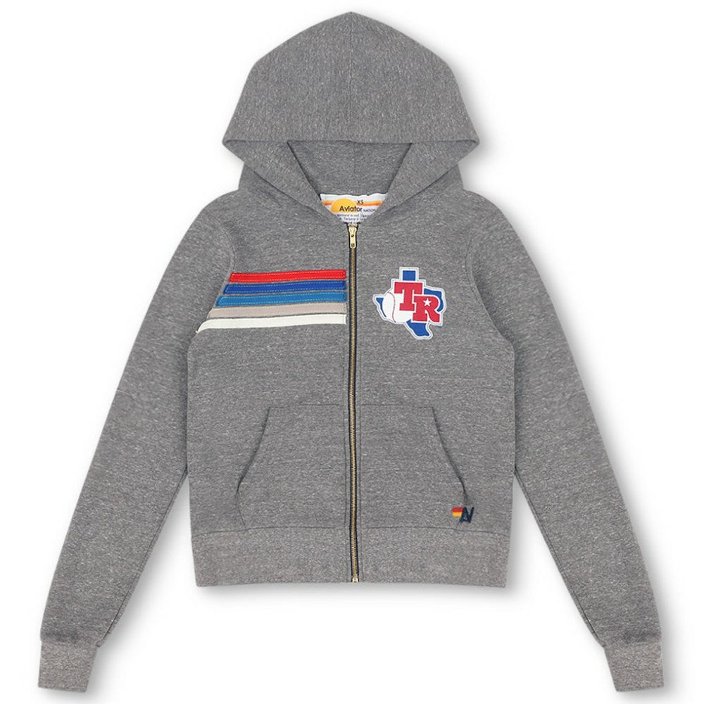 Texas Rangers Aviator Nation x MLB Unisex 5-Stripe Tri-Blend Full-Zip Hoodie - Heather Gray Hoodies