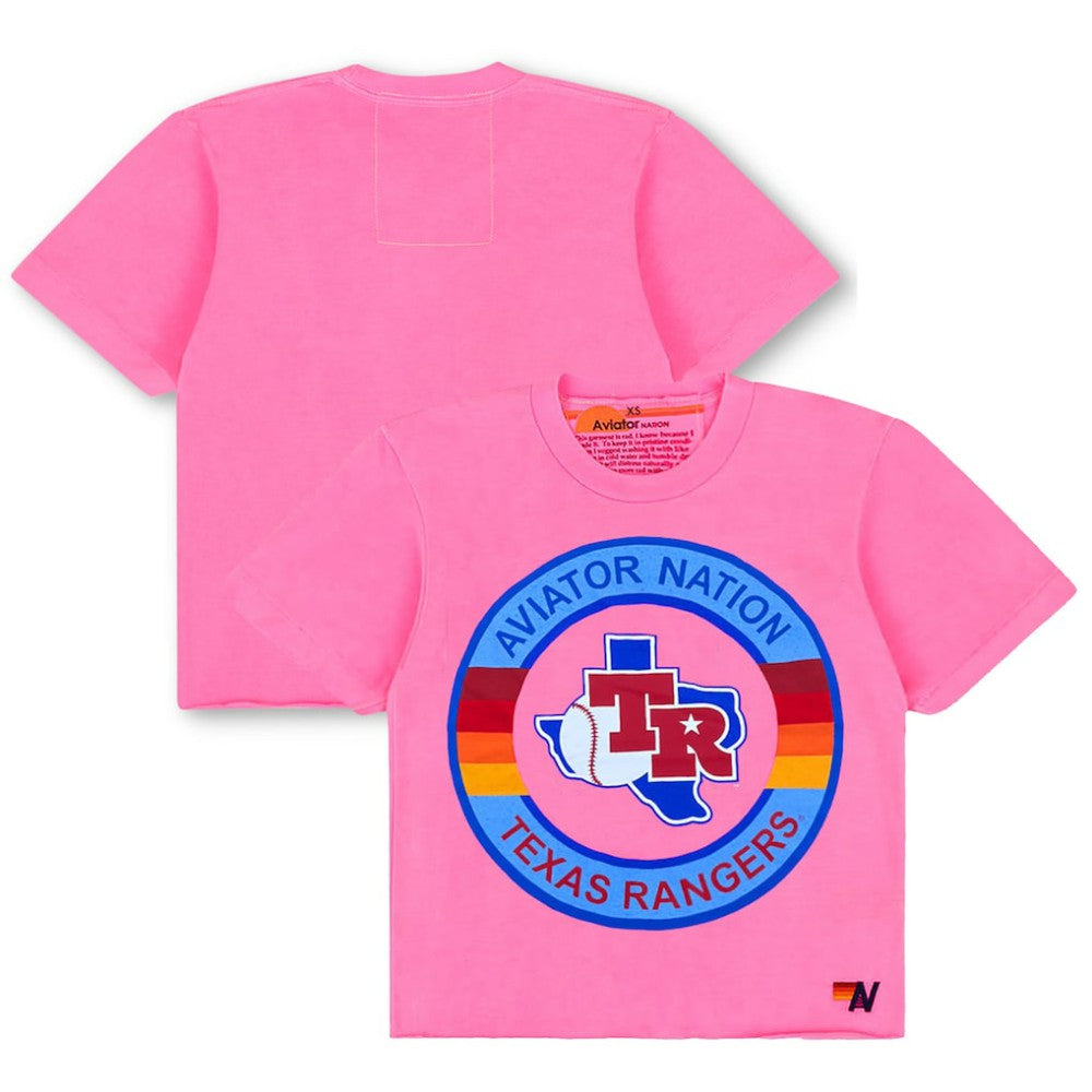 Texas Rangers Aviator Nation x MLB Women's Tri-Blend Boyfriend T-Shirt - Pink T-shirts
