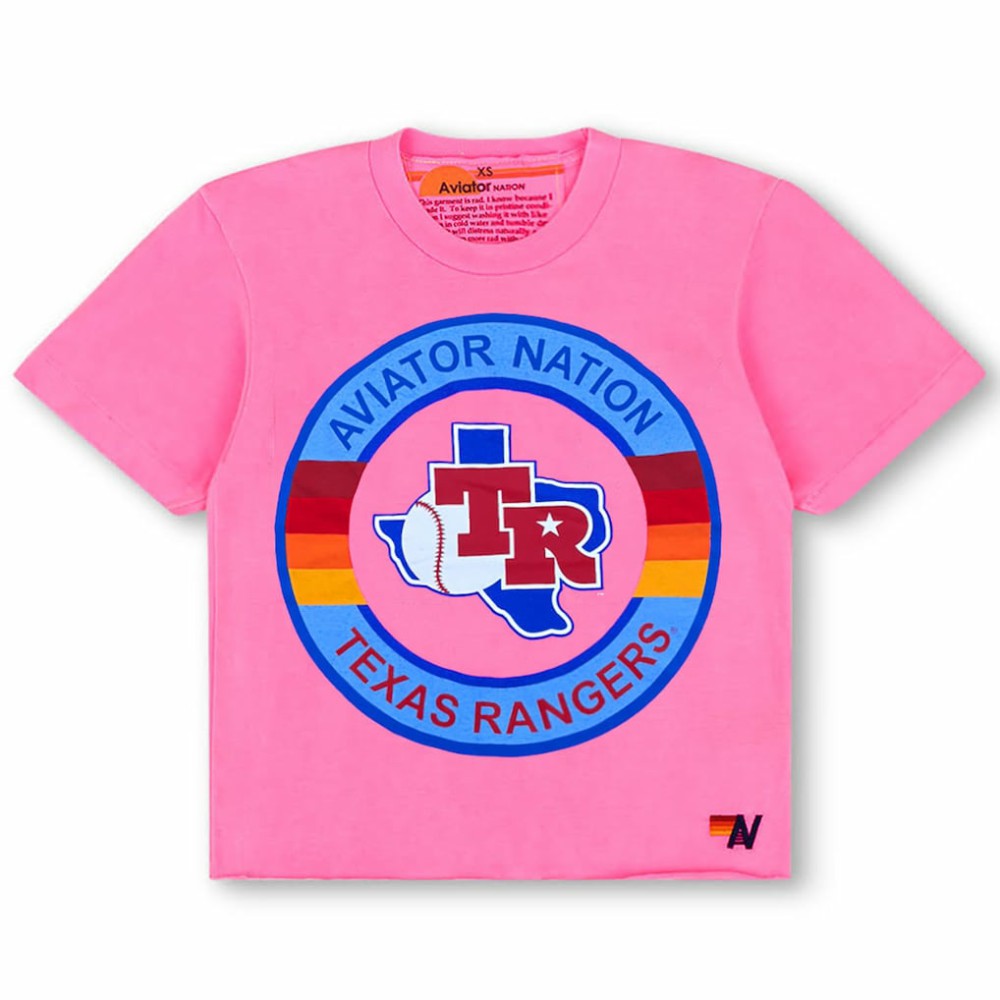Texas Rangers Aviator Nation x MLB Women's Tri-Blend Boyfriend T-Shirt - Pink T-shirts