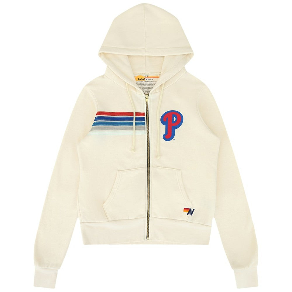 Philadelphia Phillies Aviator Nation x MLB Unisex Five-Stripe Tri-Blend Full-Zip Hoodie - Cream Hoodies
