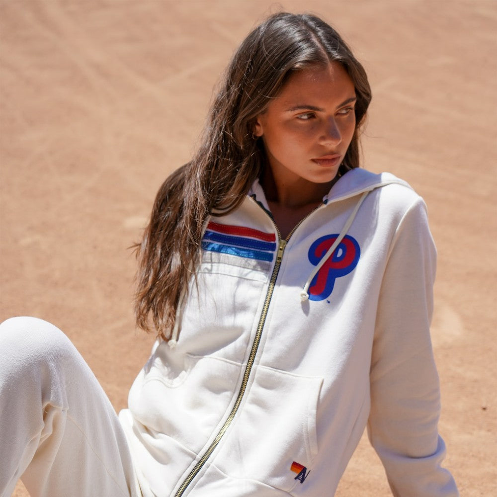 Philadelphia Phillies Aviator Nation x MLB Unisex Five-Stripe Tri-Blend Full-Zip Hoodie - Cream Hoodies