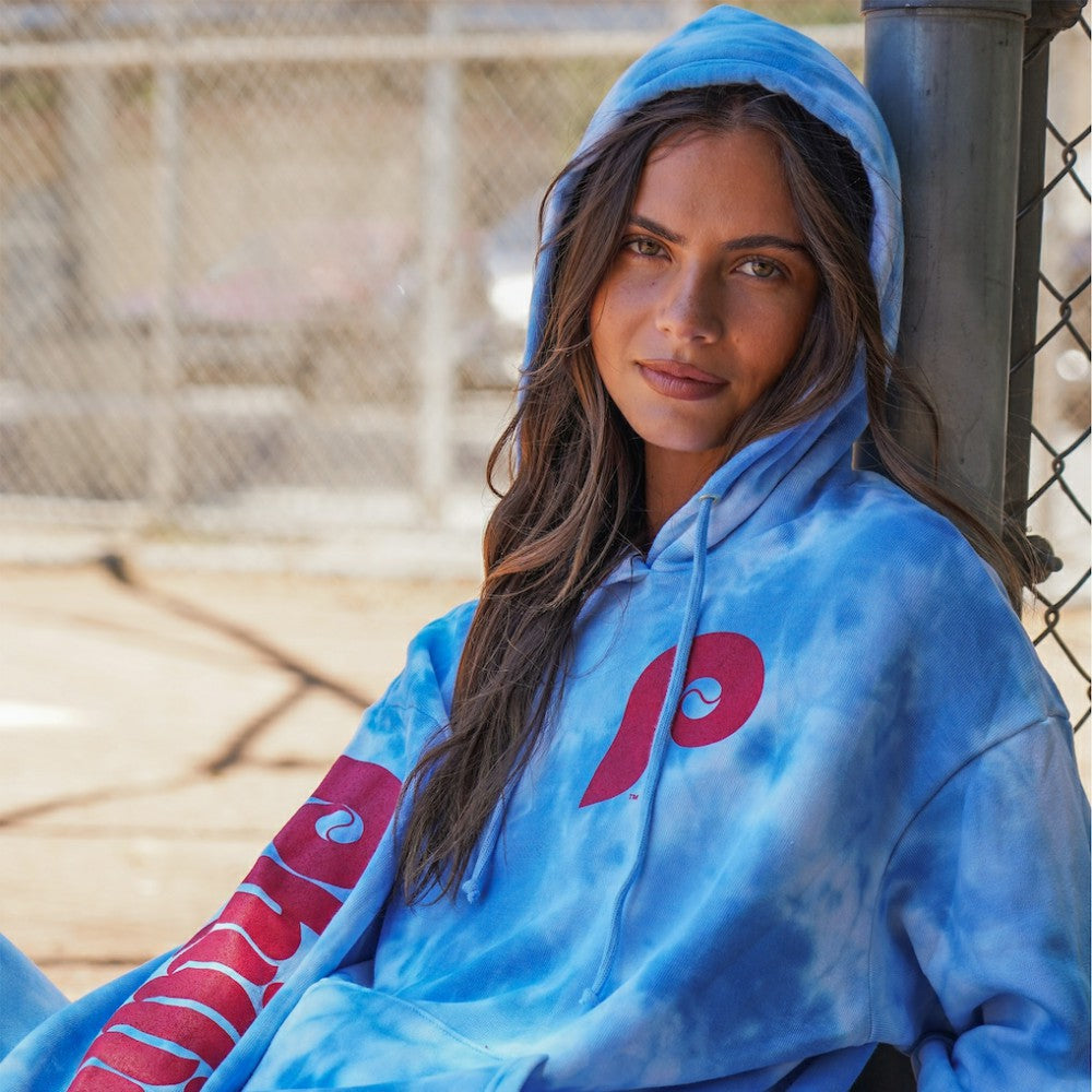 Philadelphia Phillies Aviator Nation x MLB Unisex Tie-Dye Tri-Blend Pullover Hoodie - Light Blue Hoodies