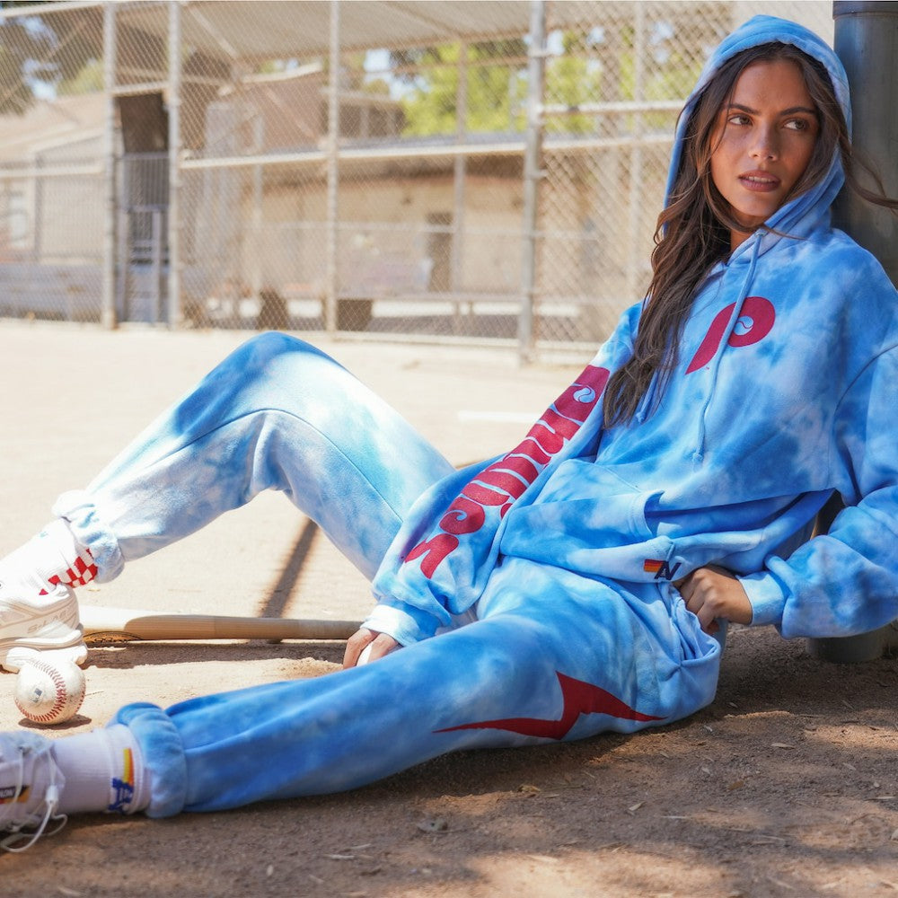 Philadelphia Phillies Aviator Nation x MLB Unisex Tie-Dye Tri-Blend Pullover Hoodie - Light Blue Hoodies