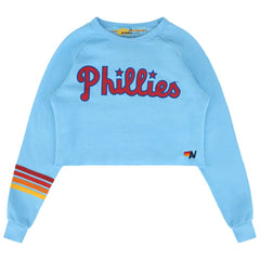 Philadelphia Phillies Aviator Nation x MLB Women's Rugby Stitch Cropped Tri-Blend Sweatshirt - Light Blue Sweatshirts
