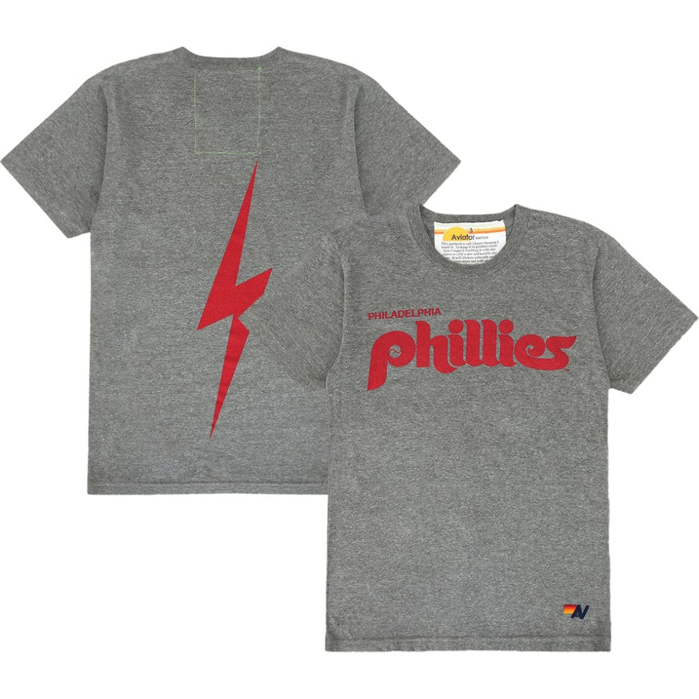 Philadelphia Phillies Aviator Nation x MLB Unisex Bolt Tri-Blend T-Shirt - Heather Gray T-shirts