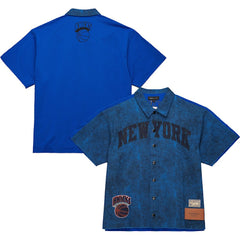 New York Knicks x Purple Brand Button-Up Shooting Shirt Navy - Mitchell & Ness