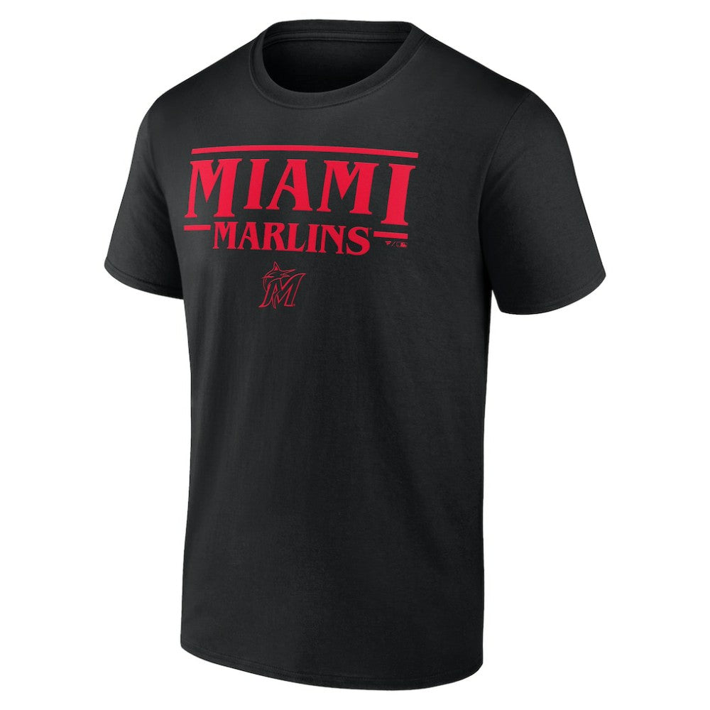 Miami Marlins Stranger Things Logo Lockup T-Shirt - Black T-shirts